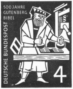 Offical German postage stamp issued to commemorate Gutenberg press