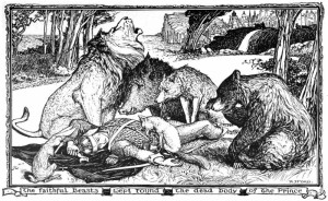 The Faithful Beasts Weep Around the Body of the Dead Prince by Henry Justice Ford