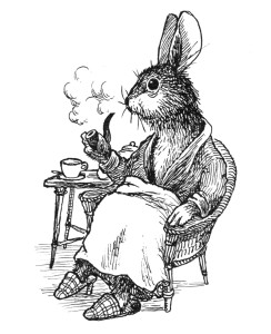 Rabbit smoking pipe - illustration by Erik Blegvad